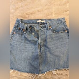 Levi's Light Blue Denim Frayed Hem Mini Skirt